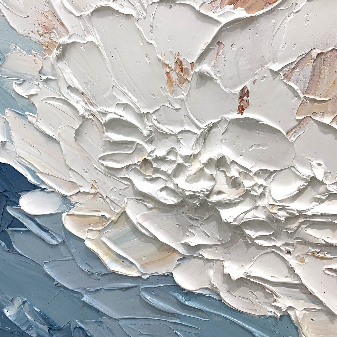 White Blossom Over Blue Ocean Abstract Texture Oil Painting Poster - Image 5