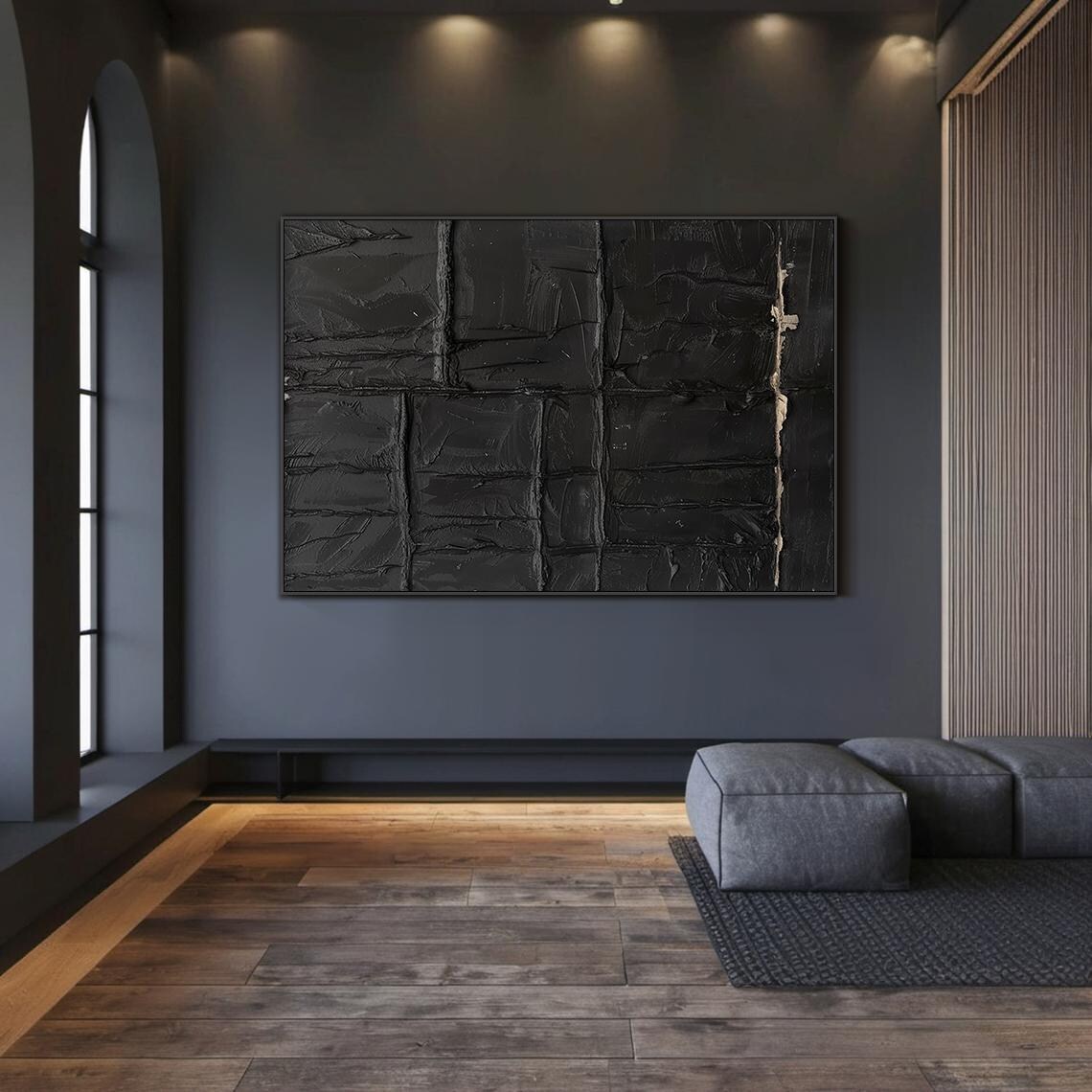 Black Wabi Sabi Wall Painting Black Abstract Art Large Black Minimalist Wall Painting Black Textured Painting Modern Home Decor - Image 2