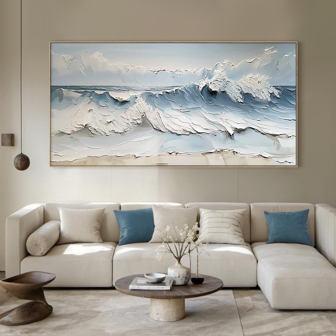 Ocean Wave Crash Beach Textured Painting Blue Sea Art Print Poster - Image 6