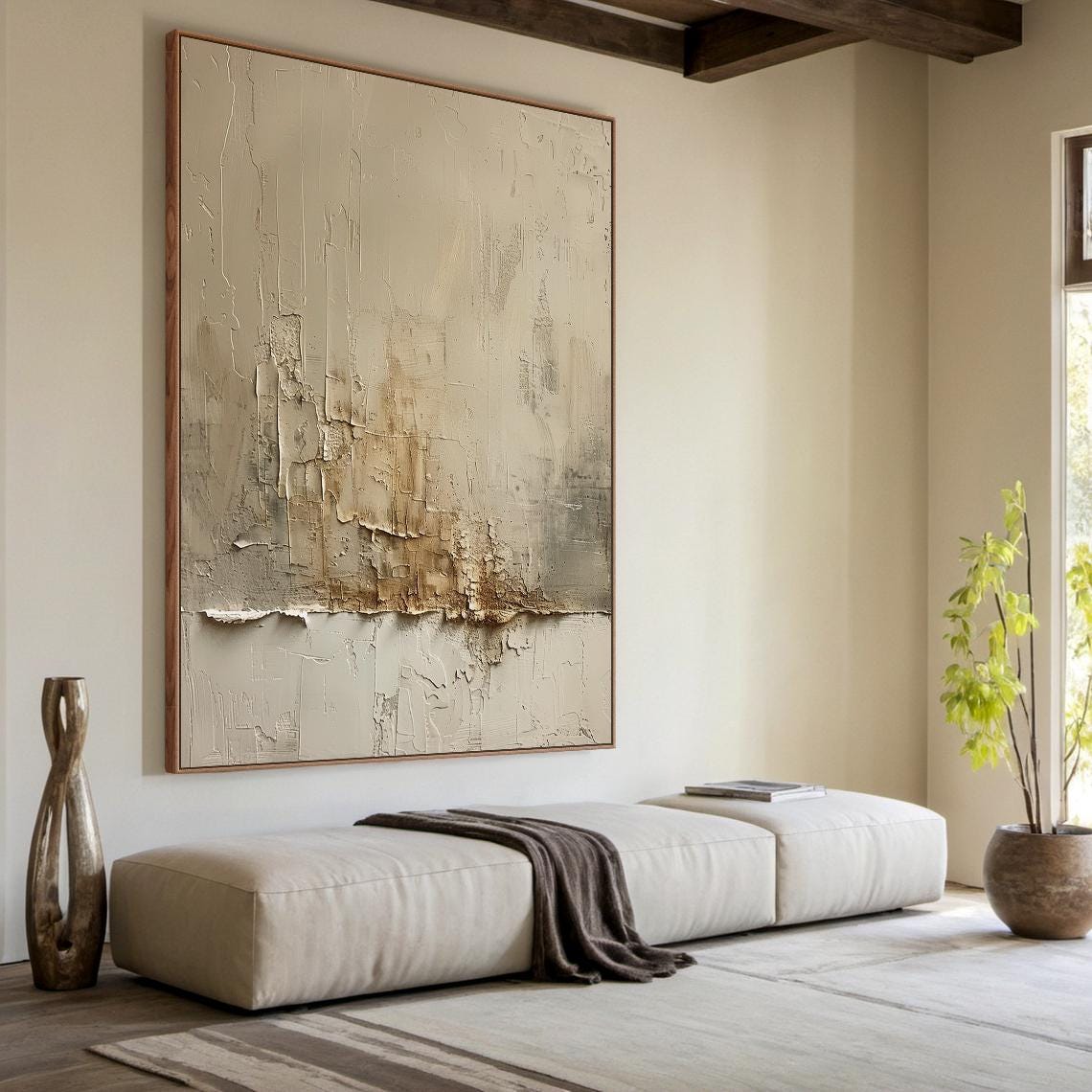 Brown Abstract Oil Painting Decorative Painting Beige Textured Wabi Sabi Wall Painting Beige Abstract Art Modern Home Decor - Image 4