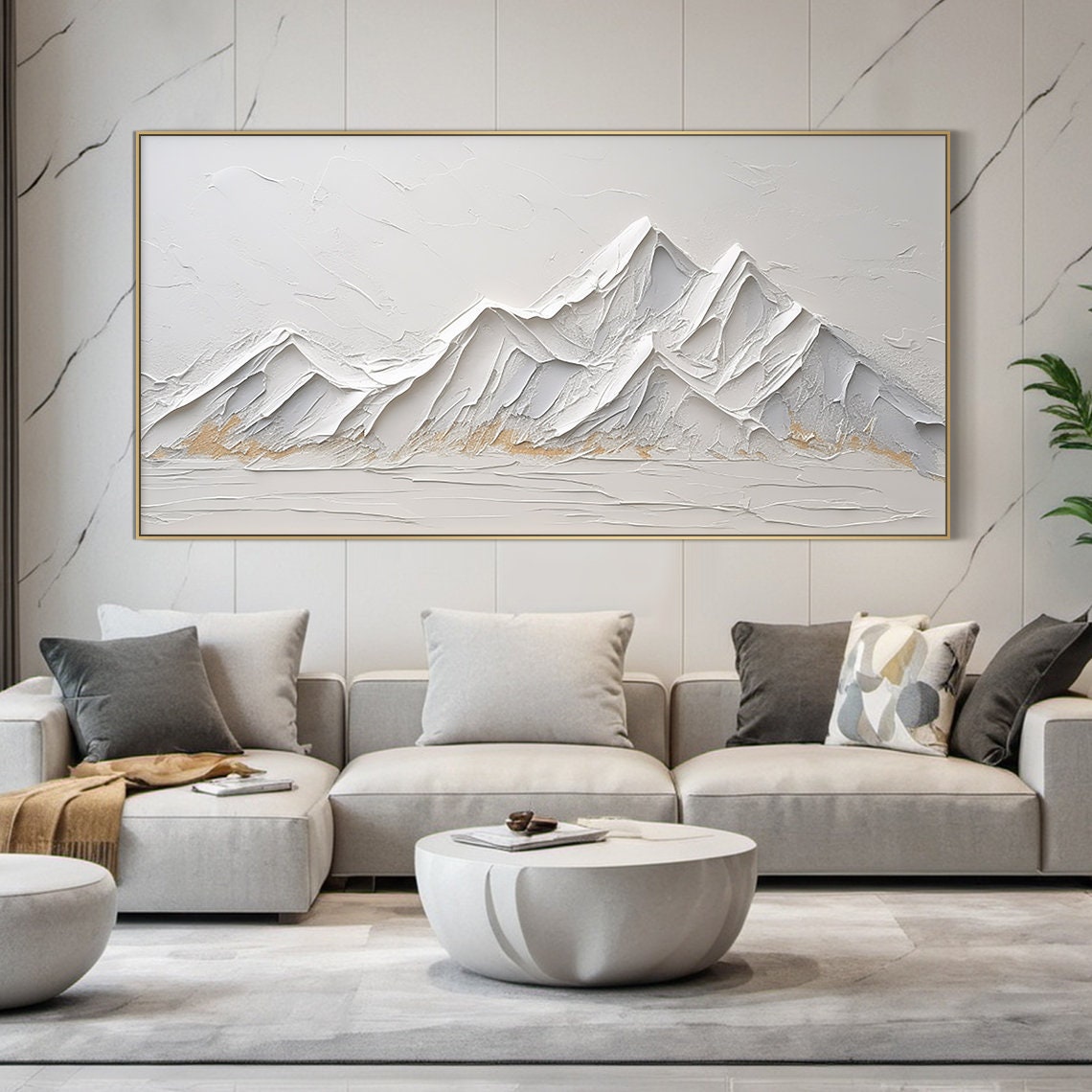 Large Grey And White Abstract Mountains Oil Painting 3d Textured Mountain Landscape Handmade Painting Modern Natural Living Room Art - Image 5