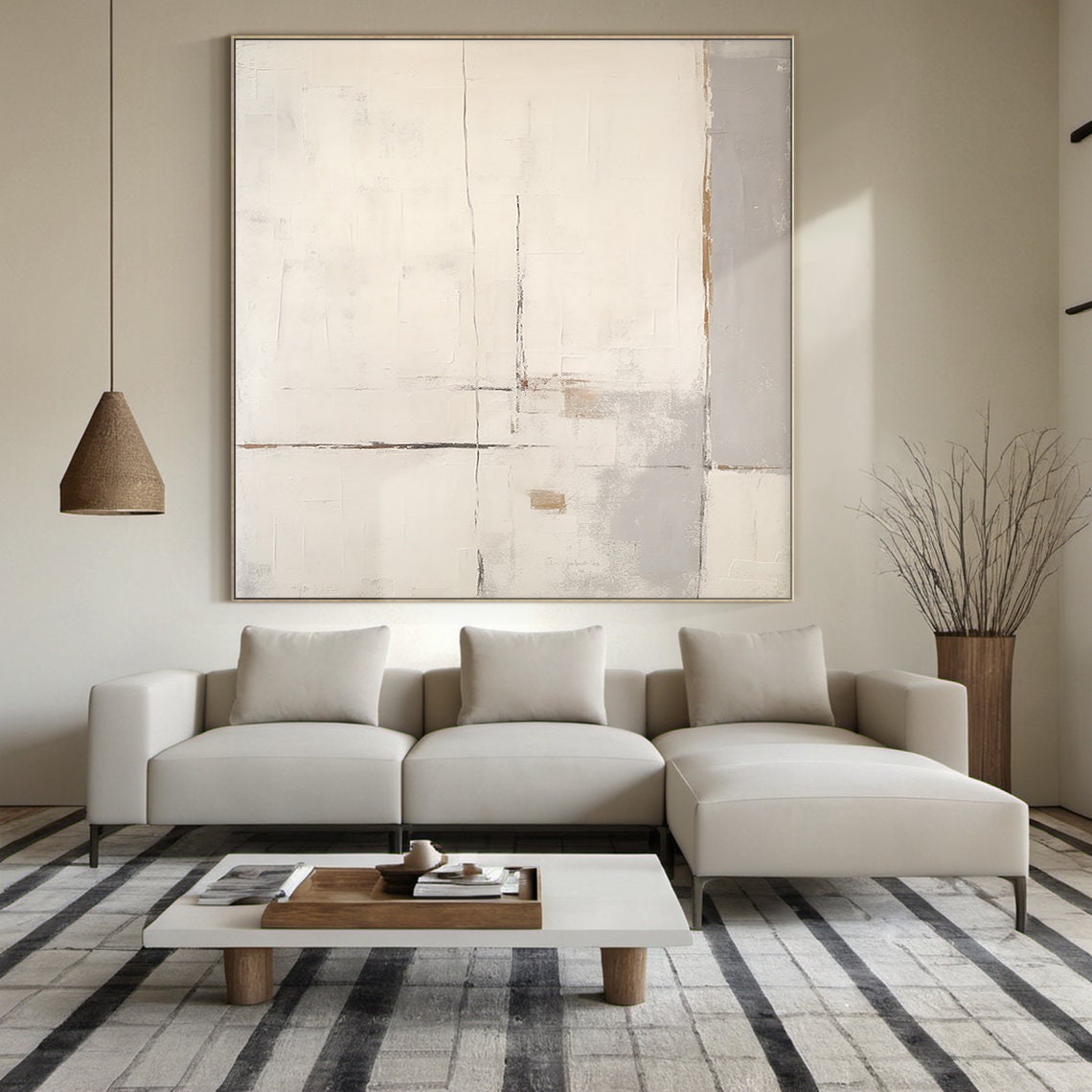Beige Abstract Painting Grey Wabi Sabi Wall Art Large Beige Wall Art Beige Textured Hand Painting Modern Wall Decor Art - Image 3
