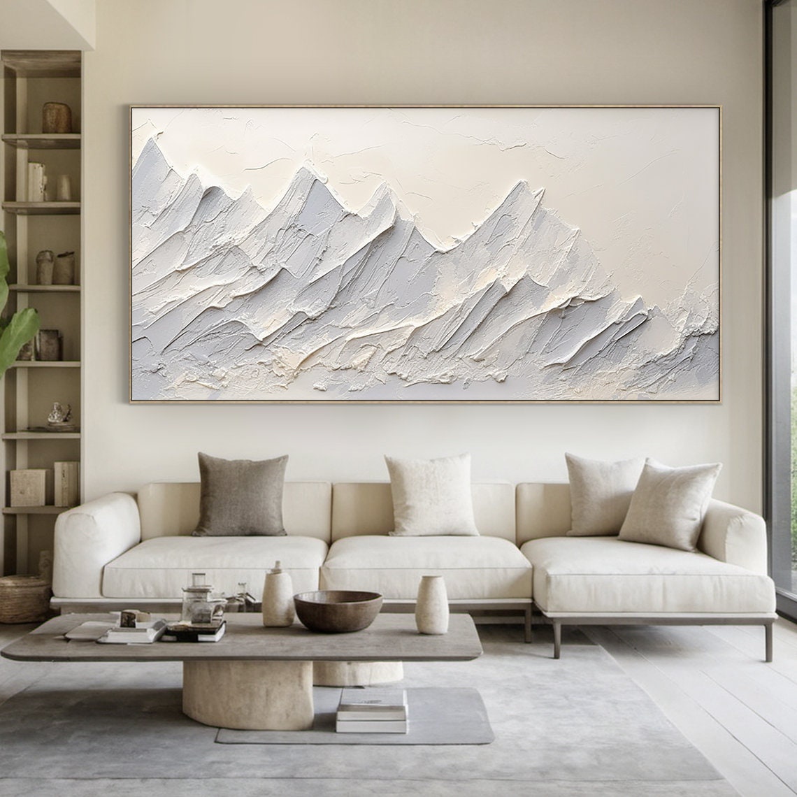 Large Grey And White Abstract Mountains Oil Painting 3d Textured Mountain Landscape Painting Modern Nature Living Room Wall Art - Image 4