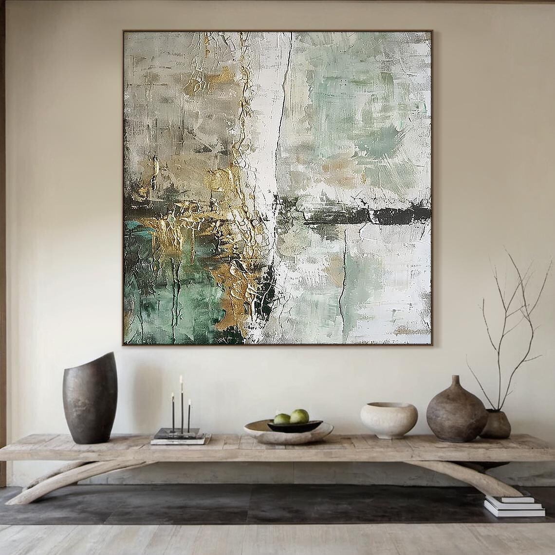 Green Abstract Oil Painting Modern Wall Art Print - Image 4