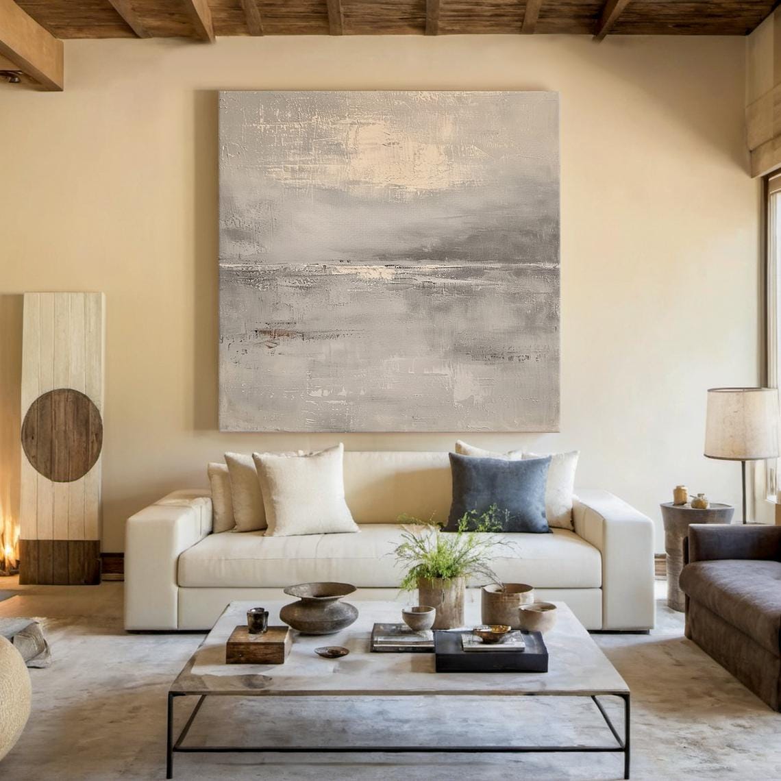 Beige Grey Misty Horizon Abstract Landscape Soft Neutral Wall Art - Image 6