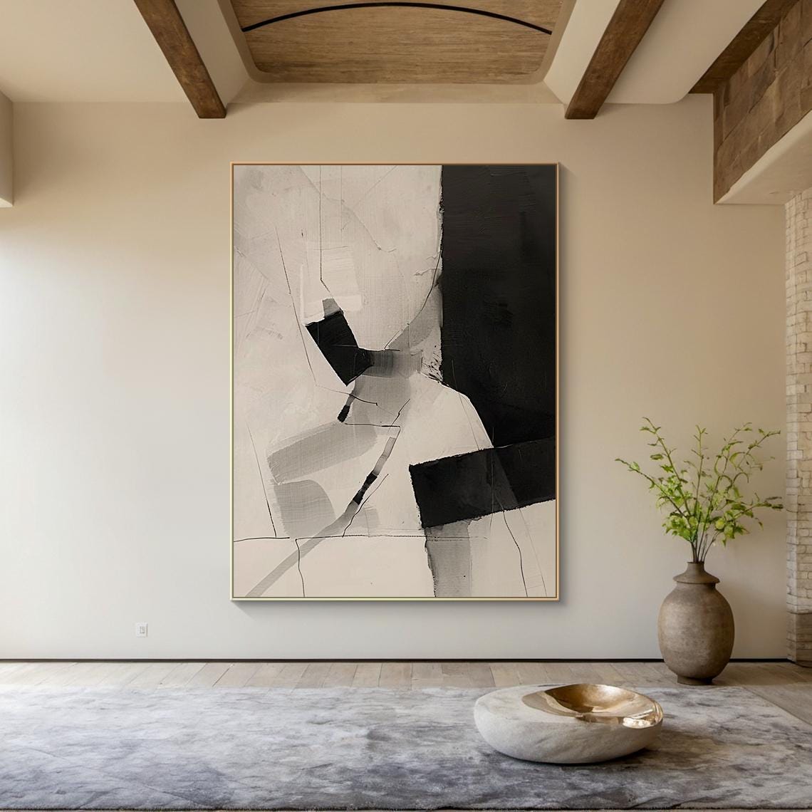 Beige Abstract Oil Painting Decorative Painting Beige Simple Wabi Sabi Wall Painting Black Abstract Art Modern Home Decor Handmade Gift - Image 3
