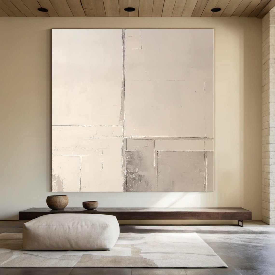 Beige Minimalist Abstract Grid Lines Neutral Textured Art Poster - Image 4