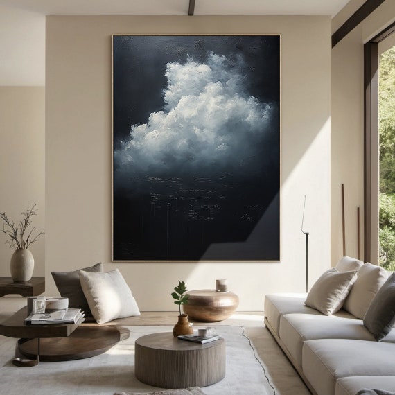 Original Landscape Oil Painting Abstract Art Nature Home Decor White Clouds Oil Painting Wall Art Handmade Gift