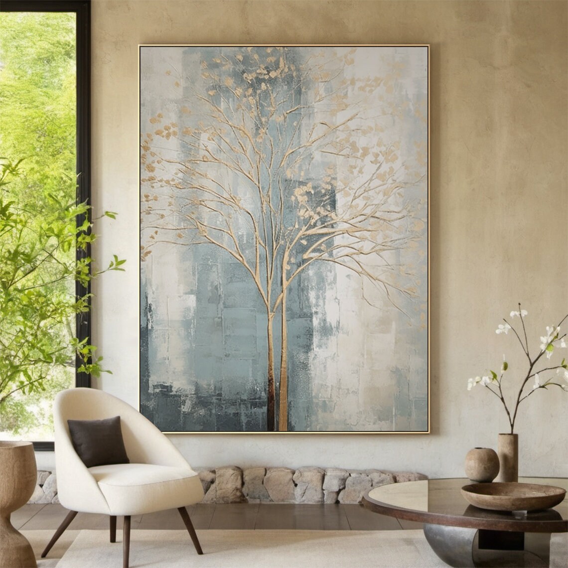 Brown Abstract Tree Art Print, Modern Living Room