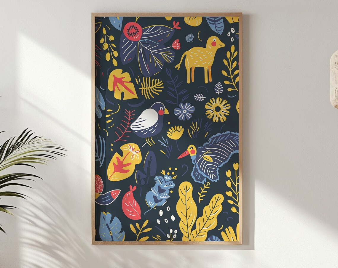 Whimsical Forest Animals Nursery Wall Art Kids Posters Decor Instant Colorful Nature Themed Background