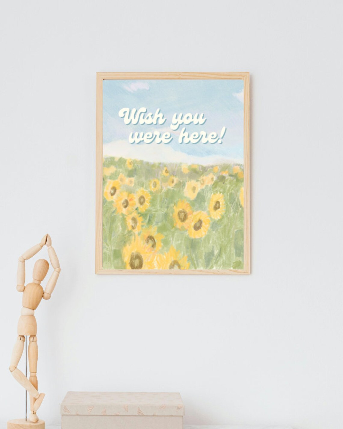 Wish You Were Here Retro Sunflower Field Painted Quote Wall Poster - Image 4