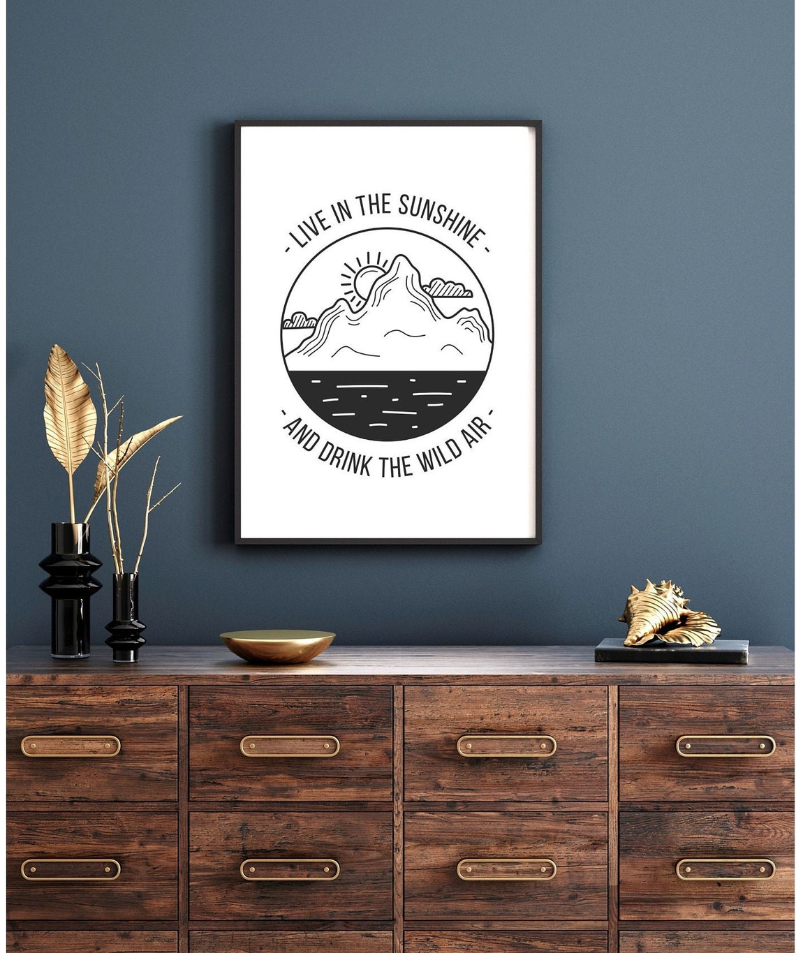 Live in the Sunshine Rustic Mountain Badge Adventure Quote Poster - Image 3