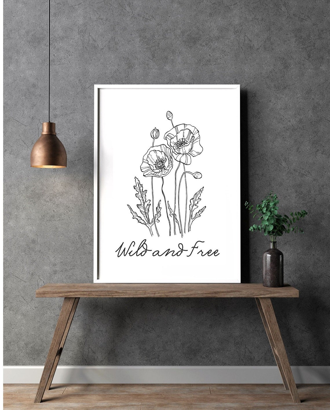 Wild and Free Botanical Poppy Flowers Line Art Script Quote Poster - Image 3