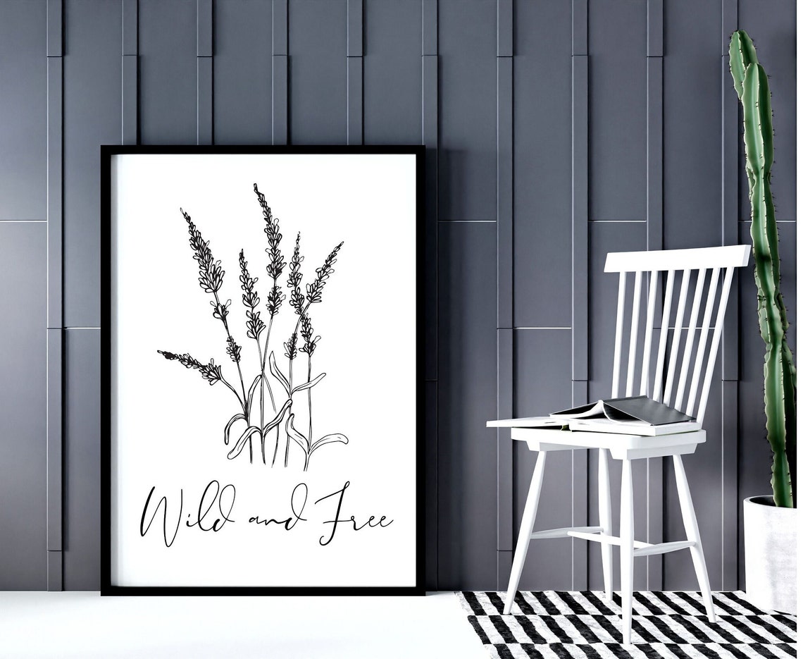 Wild and Free Lavender Botanical Line Art Script Quote Poster - Image 3