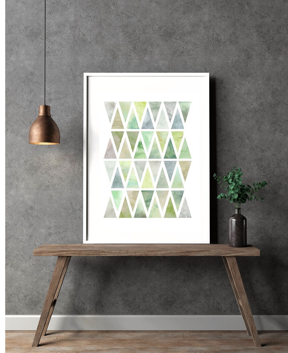 Green Watercolor Triangles Modern Geometric Scandinavian Poster - Image 5