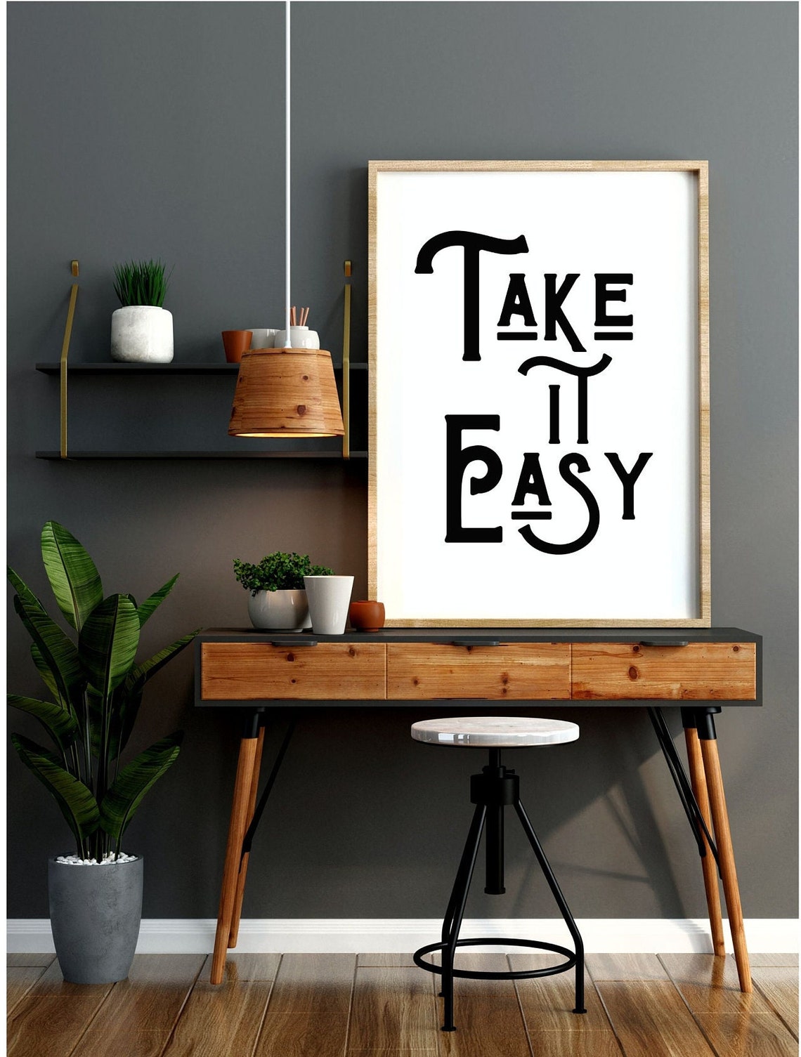 Take It Easy Vintage Serif Typography Black and White Poster - Image 5
