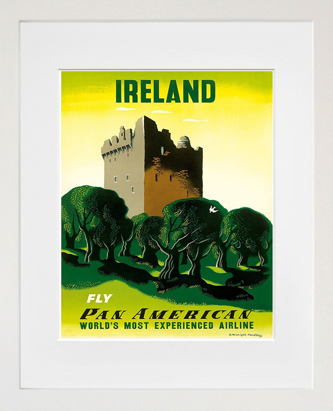 Ireland Castle Tower Vintage Pan American Airline Travel Poster