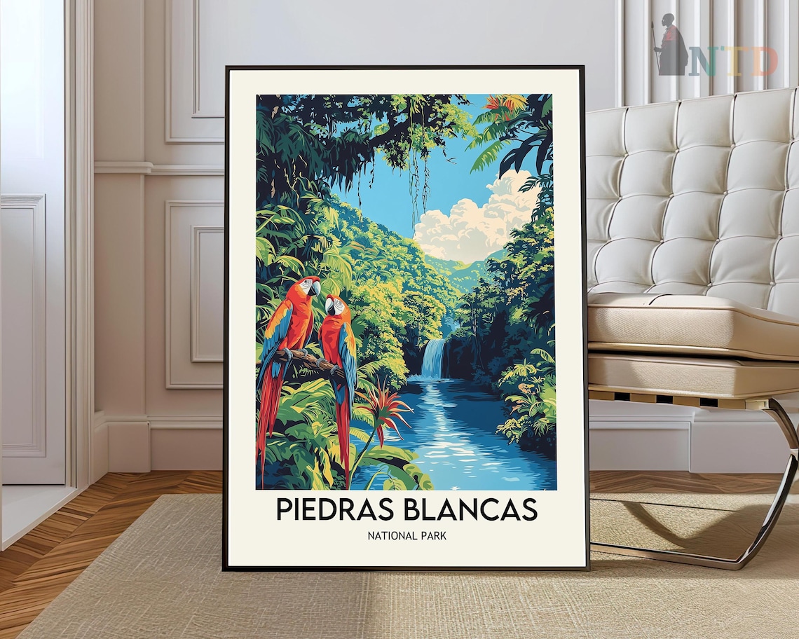 Piedras Blancas Costa Rica Macaw Jungle Waterfall Travel Art Print