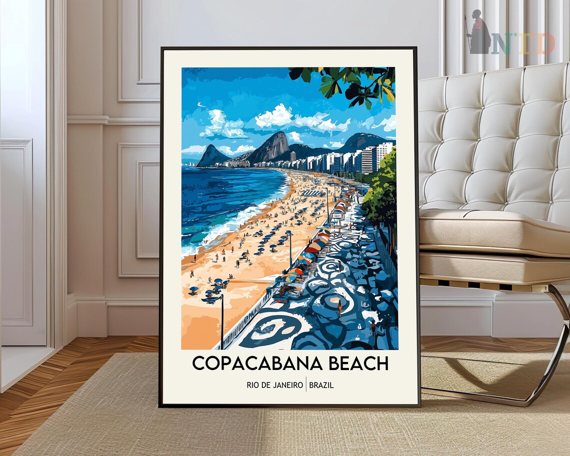 Copacabana Beach Rio de Janeiro Poster Iconic Promenade Tropical Travel