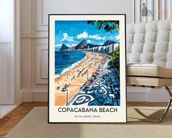Copacabana Beach Rio de Janeiro Poster Iconic Promenade Tropical Travel
