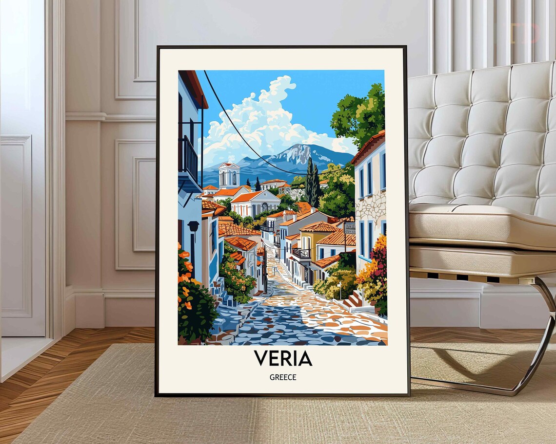 Veria Greece Hillside Old Town Mountain Scenic View Travel Poster