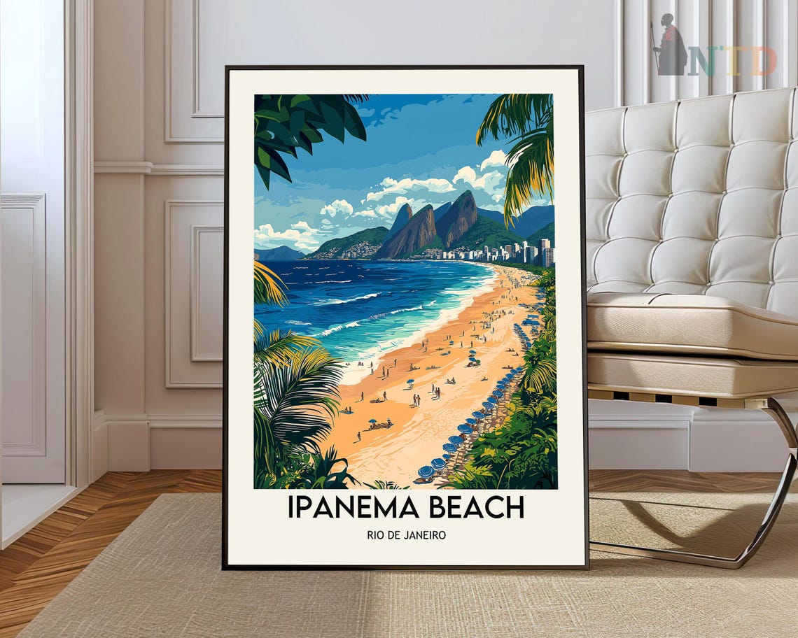 Ipanema Beach Rio de Janeiro Dois Irmaos Coast Travel Poster
