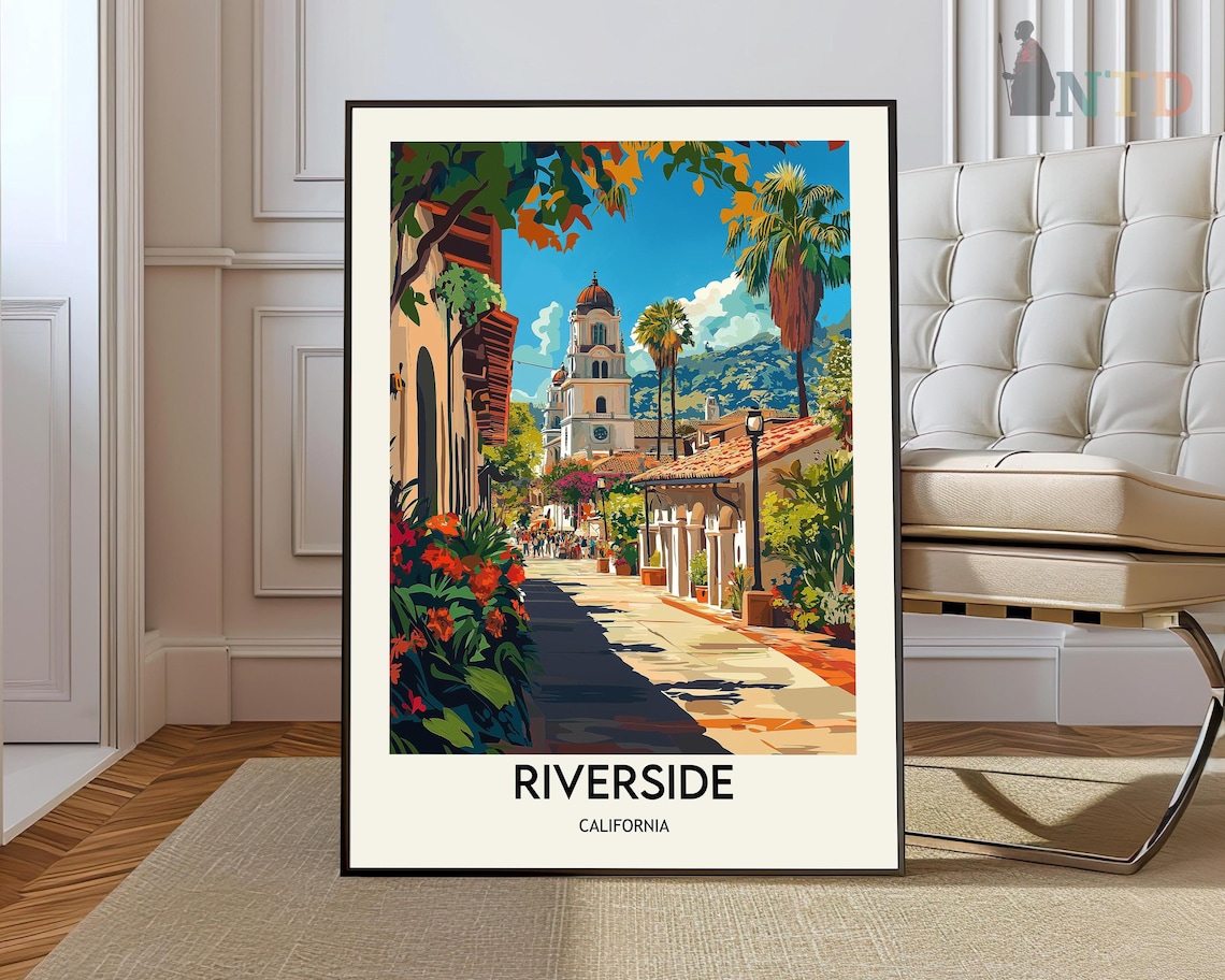 Riverside California Spanish Colonial Street Vintage Travel Poster
