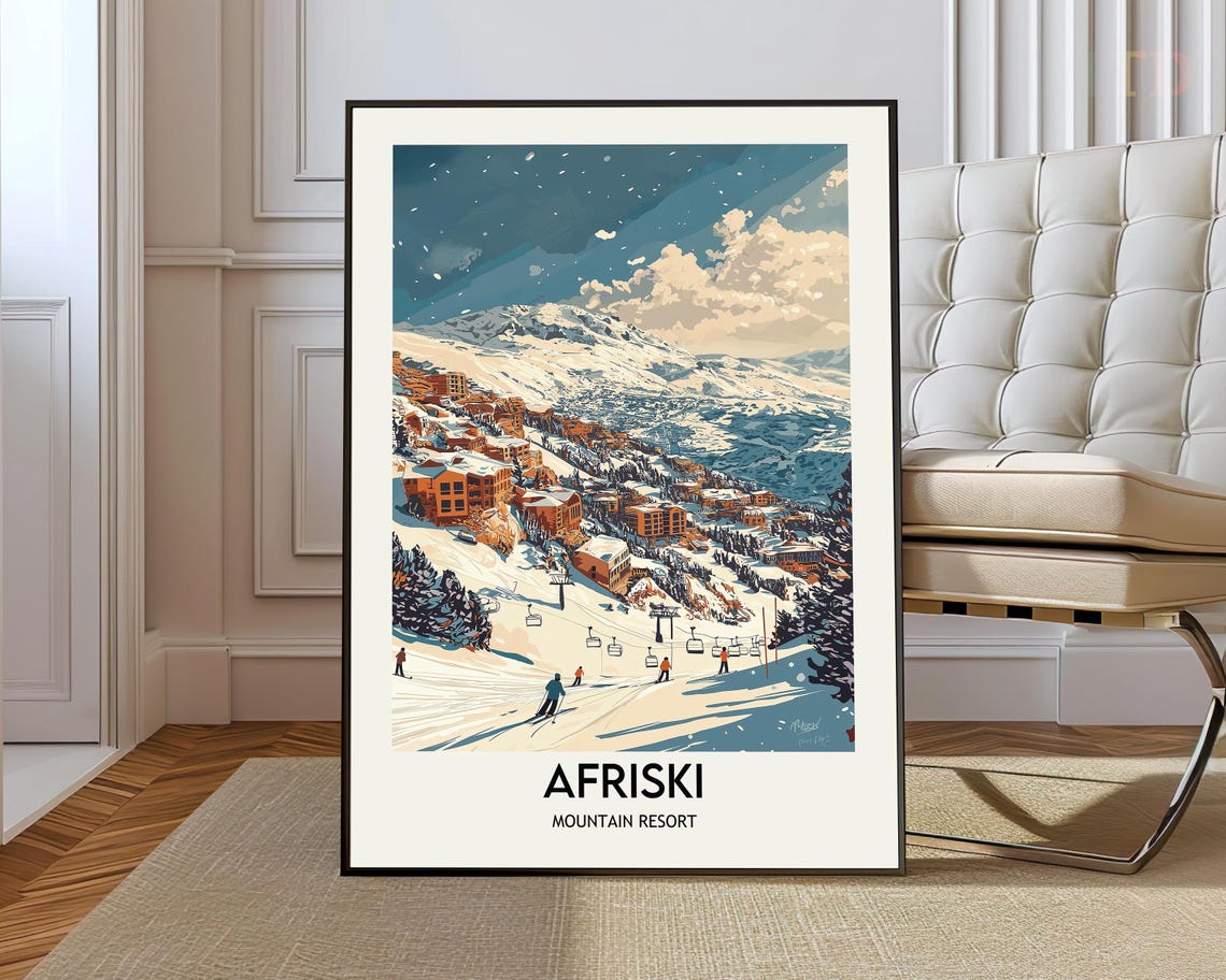 Afriski Mountain Resort Lesotho Ski Slopes Vintage Travel Poster