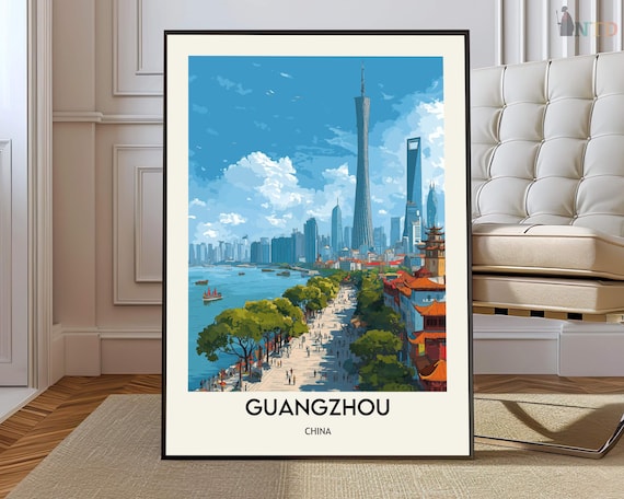 Guangzhou Canton Tower River Skyline Promenade Travel Poster