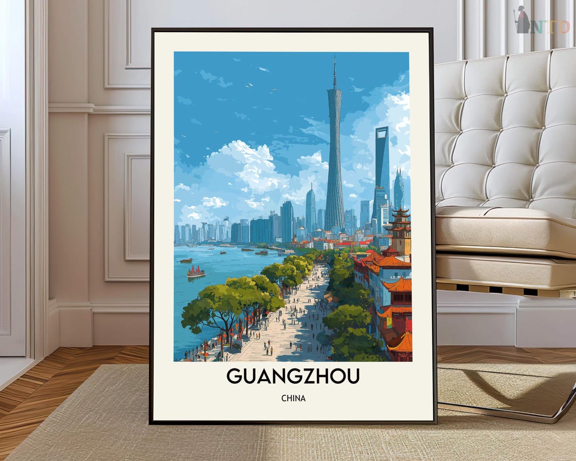 Guangzhou Canton Tower River Skyline Promenade Travel Poster