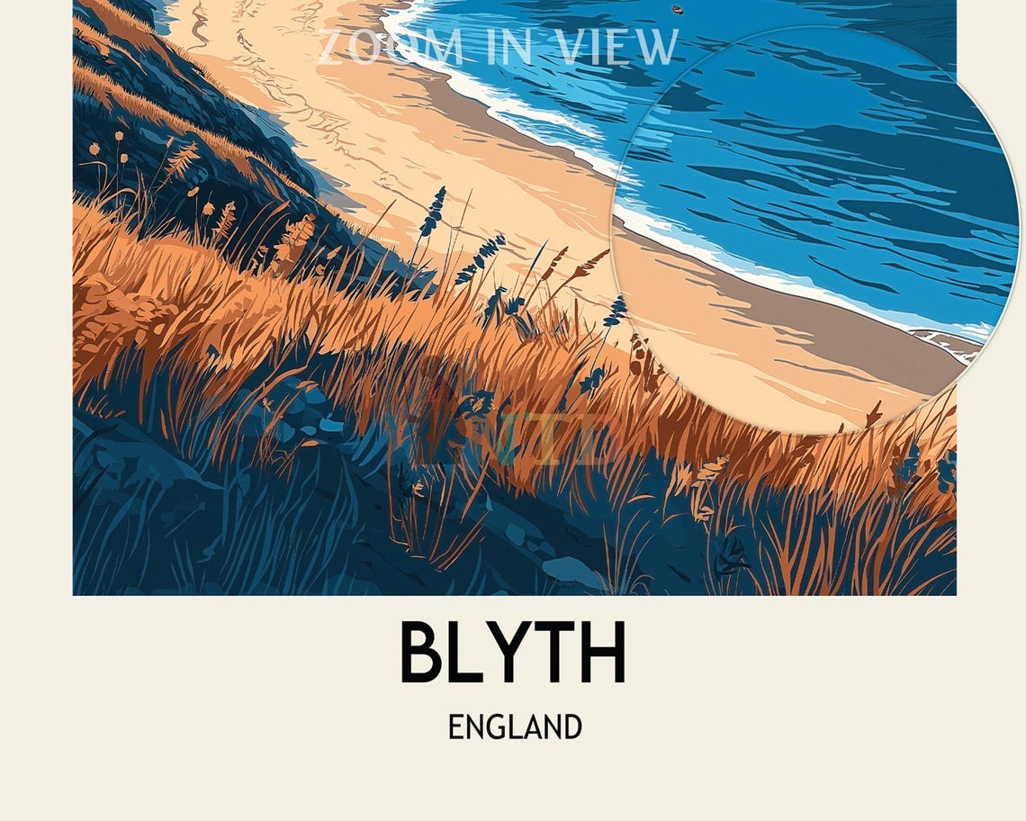 Blyth England Sandy Bay With Lighthouse And Grassy Dunes Poster - Image 2