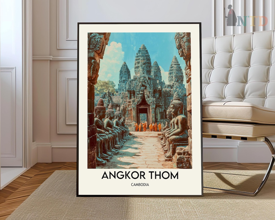 Angkor Thom Travel Poster, Cambodia Wall Art Print