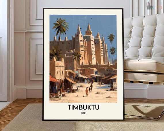 Timbuktu Mali Great Mud Mosque Market Street Vintage Travel Poster
