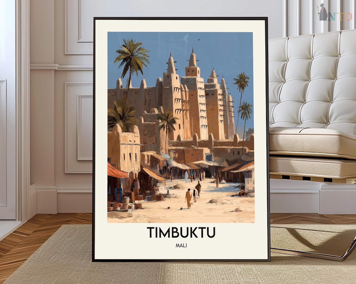 Timbuktu Mali Great Mud Mosque Market Street Vintage Travel Poster
