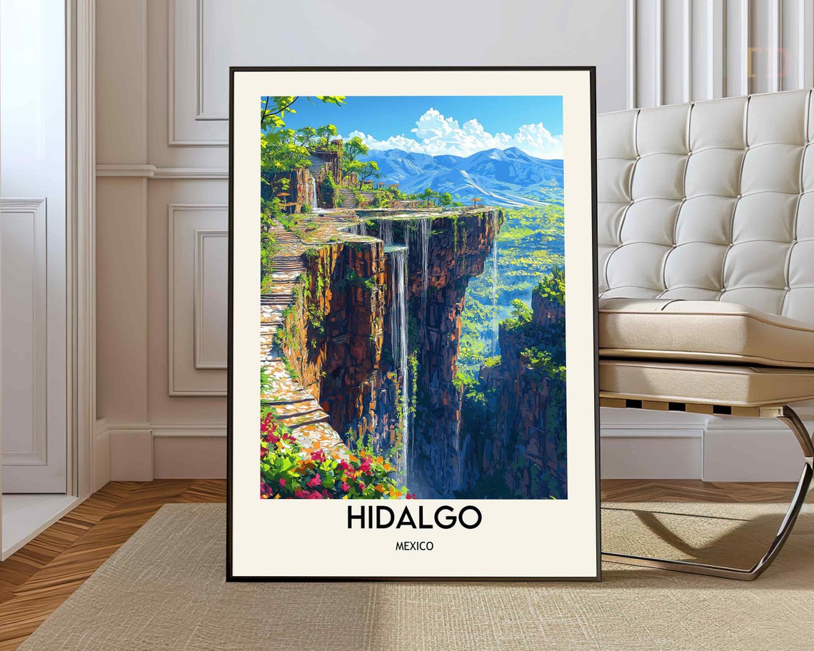 Hidalgo Mexico Basalt Canyon Waterfall Jungle Cliff Scene Poster