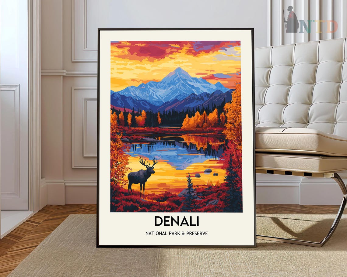 Denali National Park Moose Sunset Alaskan Autumn Wilderness Poster