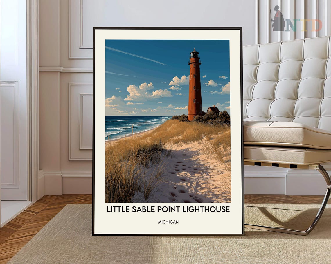 Little Sable Point Lighthouse Michigan Sunset Beach Path Poster