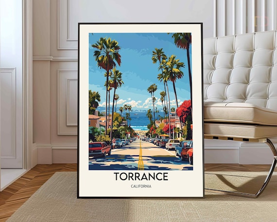 Torrance California Palm Avenue Classic Cars Ocean Drive Travel Poster