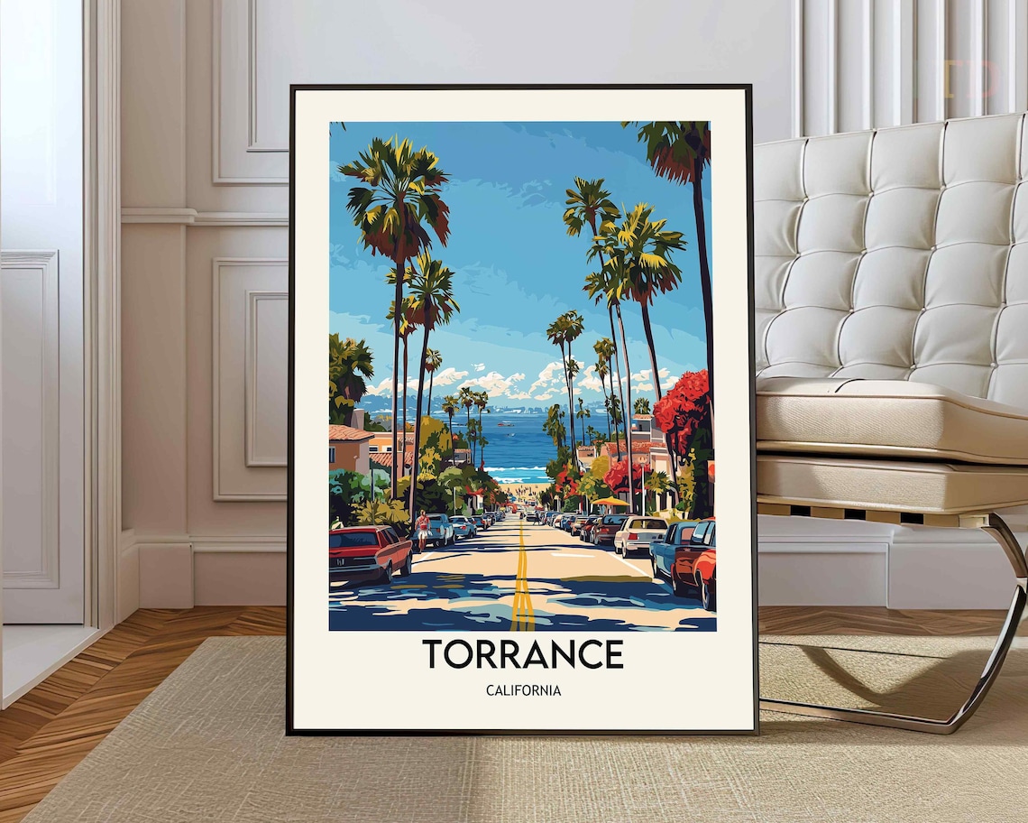 Torrance California Palm Avenue Classic Cars Ocean Drive Travel Poster