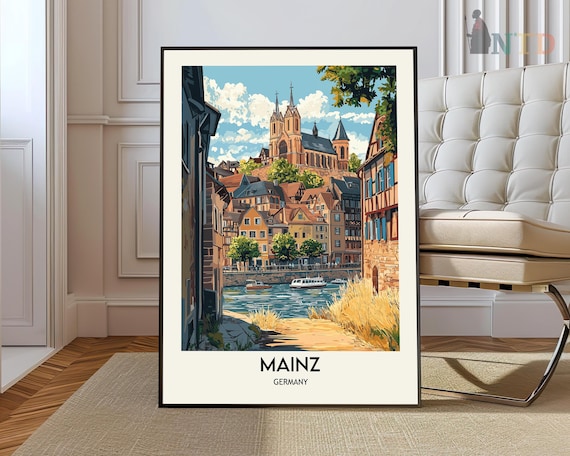Mainz Germany Rhine Riverfront Cathedral Old Town Vintage Travel Poster