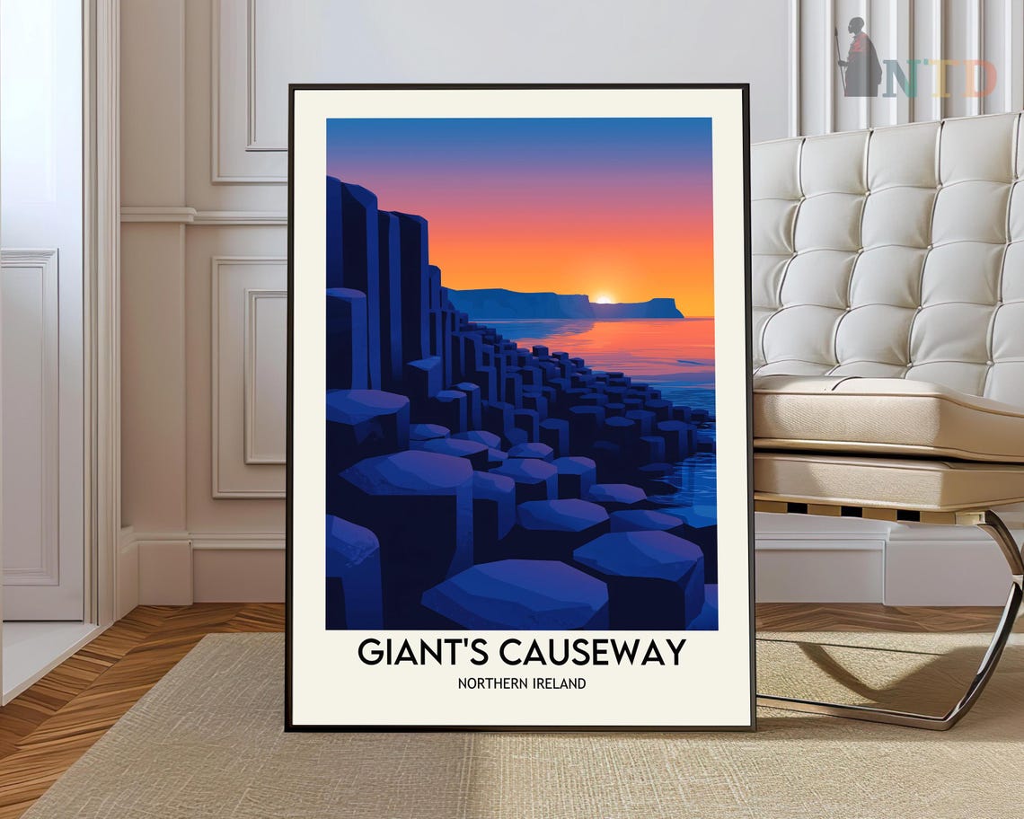 Giants Causeway Northern Ireland Sunset Basalt Columns Travel Poster