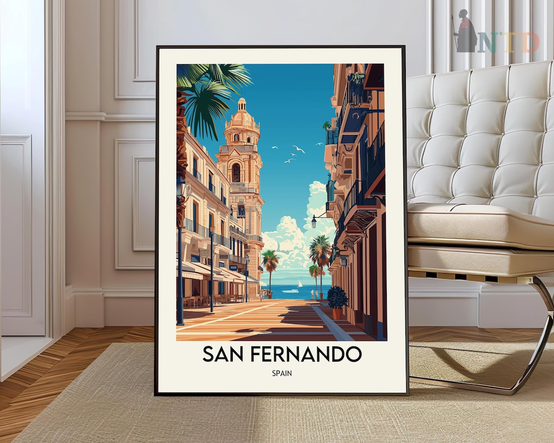 San Fernando Spain Vintage Travel Poster Sunny Street Palm Coast View