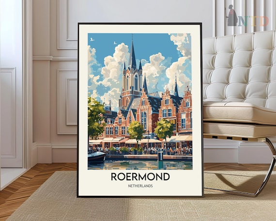 Roermond Netherlands Cathedral Square Vintage Dutch City Travel Poster