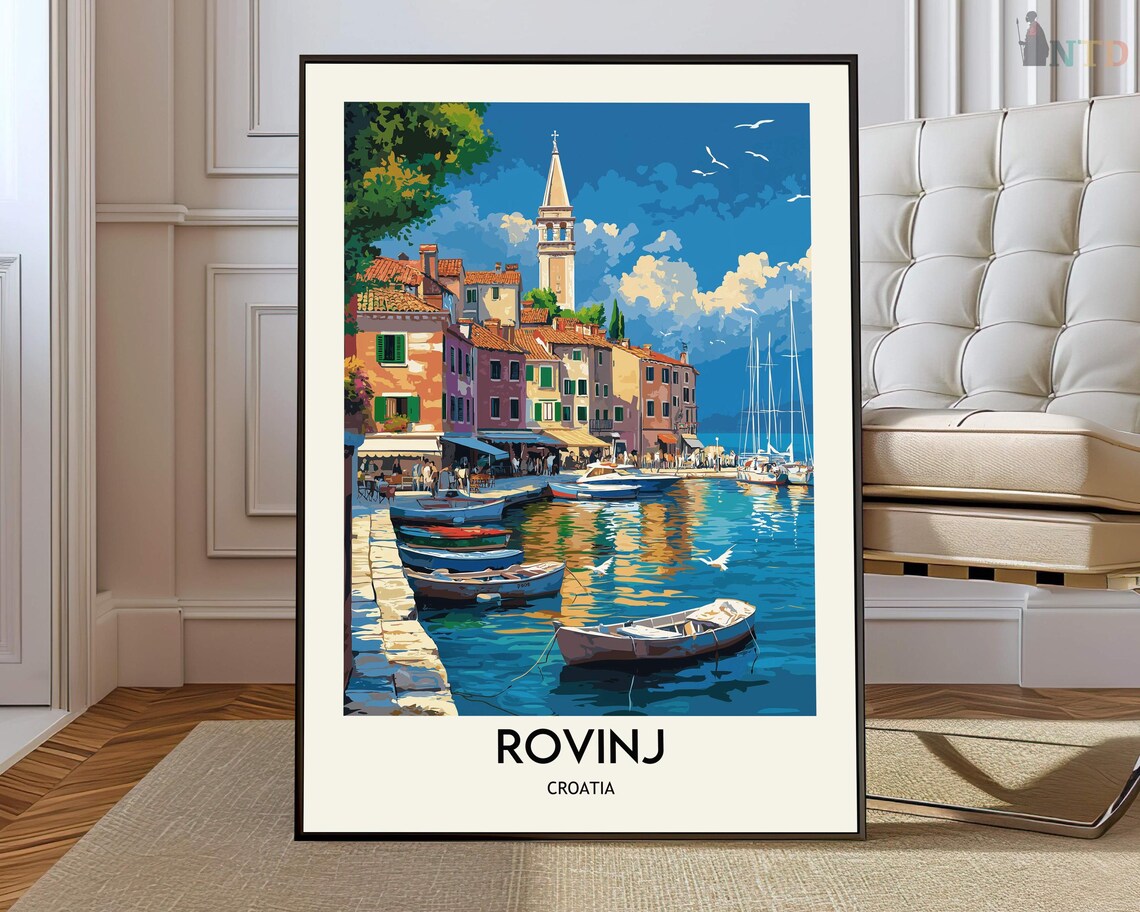 Rovinj Croatia Harbor Sailboats Vintage Travel Poster Decor Art