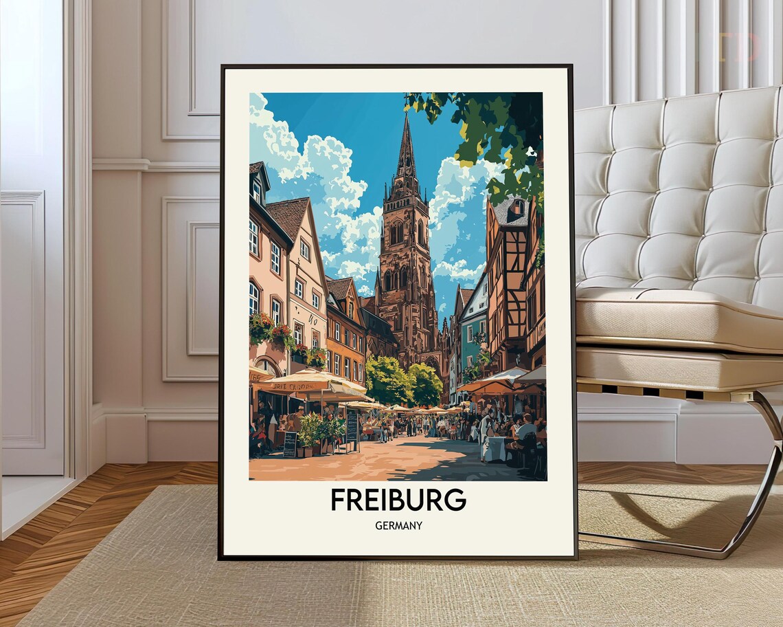 Freiburg Travel Poster, City Map Art Print