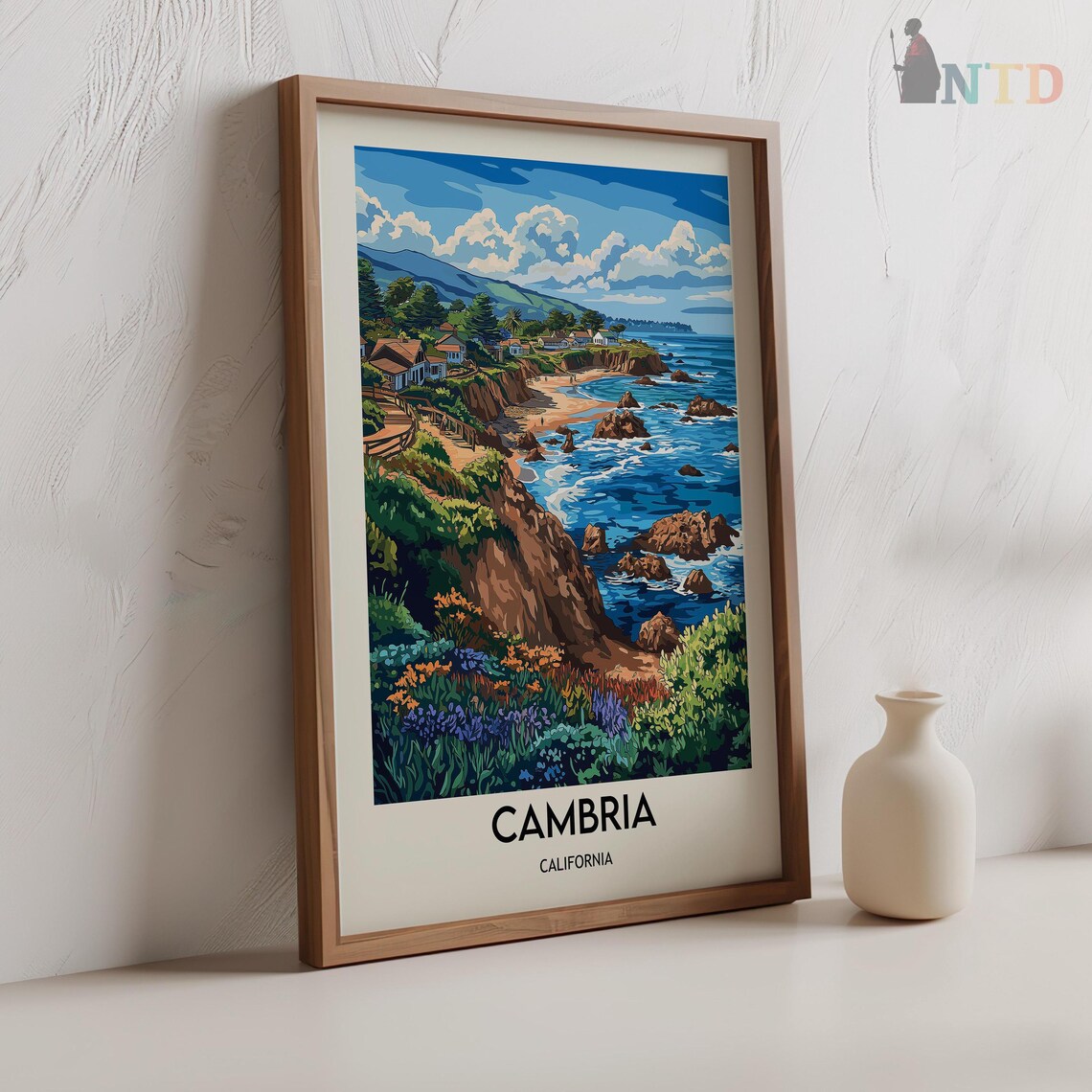 Cambria California Cliffside Cottages Above The Rocky Shore Poster - Image 2