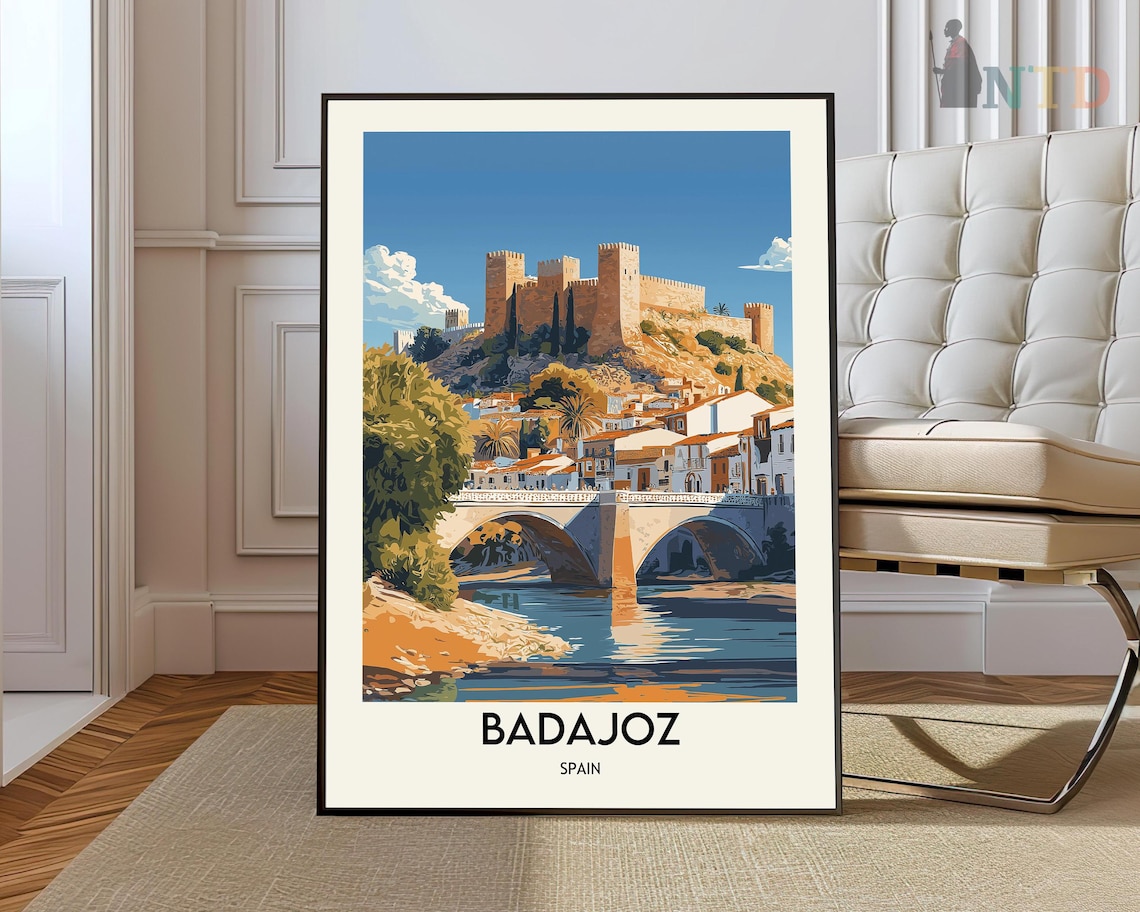 Badajoz Spain Alcazaba Fortress Guadiana River View Travel Poster