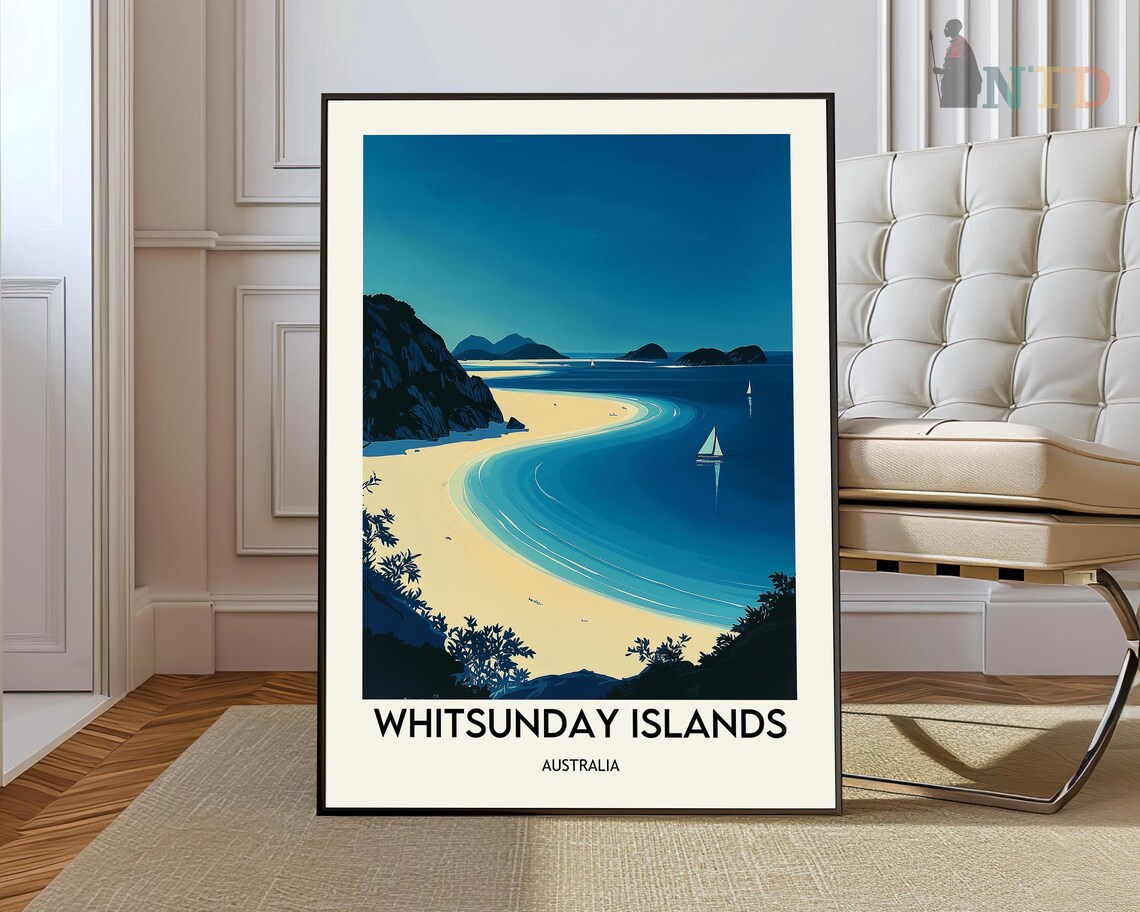 Whitsunday Islands Australia White Sand Bay Vintage Travel Poster