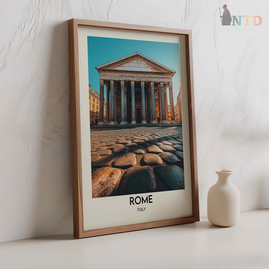 Rome Italy Pantheon Ancient Temple Cobblestone Plaza Daytime Poster - Image 2