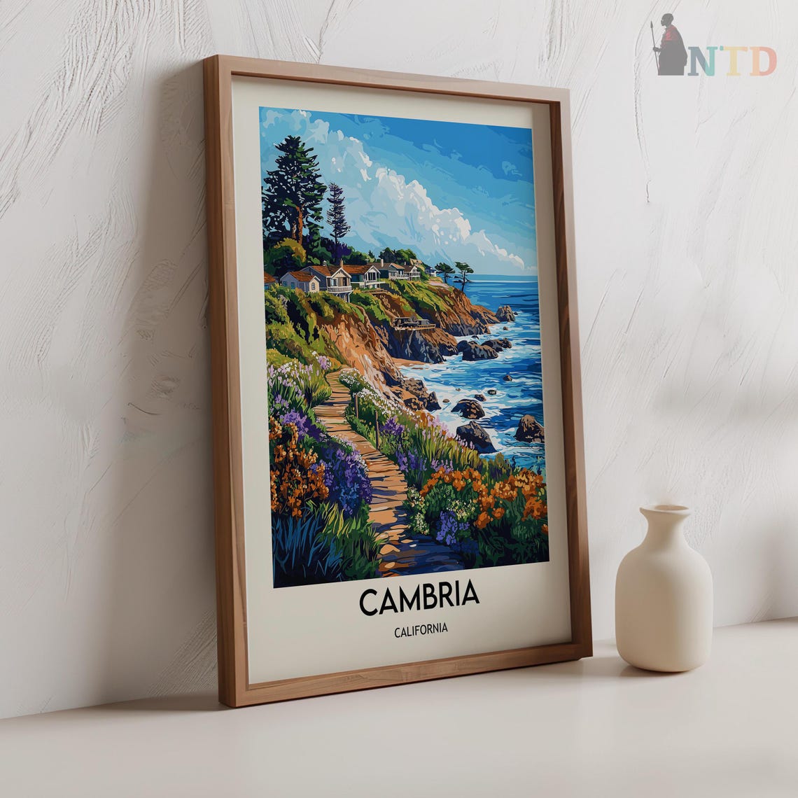 Cambria California Pine Bluff Footpath Over The Ocean Cliffs Poster - Image 2